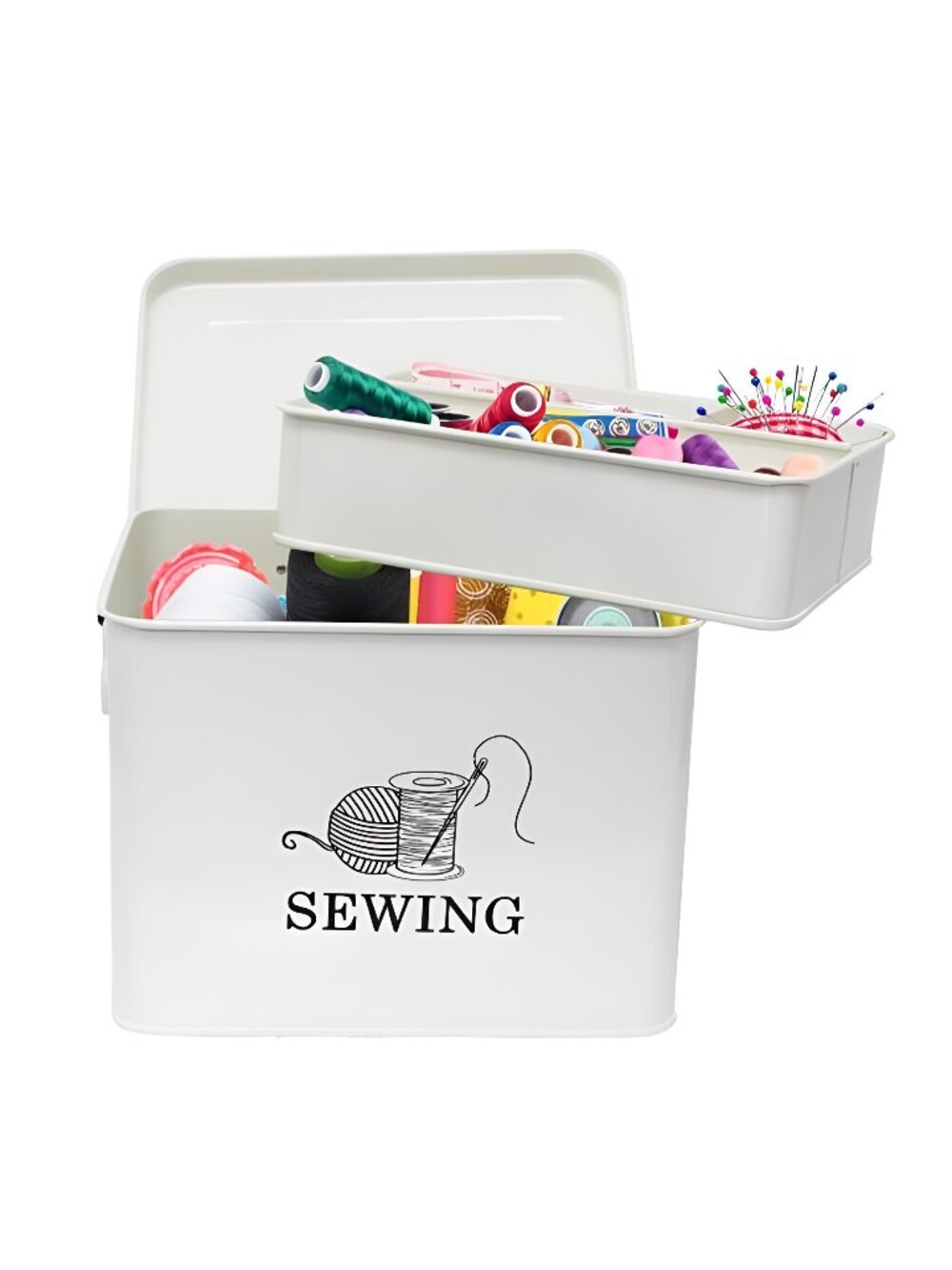 Industrial White 2-Tier Sewing Box, 9.2" x 7.2" x 7" - Sewing Supplies